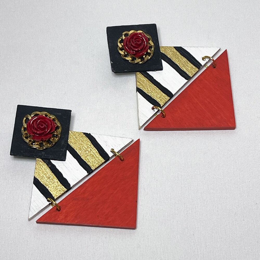 One of a kind, Handmade, Original Wooden Decorative Earrings